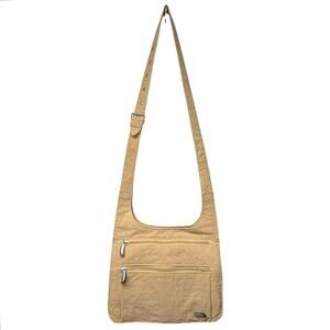 Travelon Tan Nylon Crossbody Bag Front Flap Organizer Pockets Adjustable Strap
